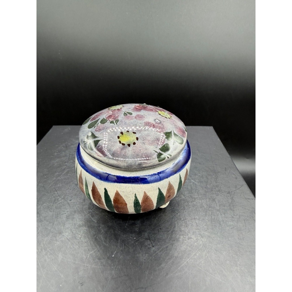 🌺🖤 Tonala SAR Mexican Folk Art – Dark Floral Lidded Trinket Dish
